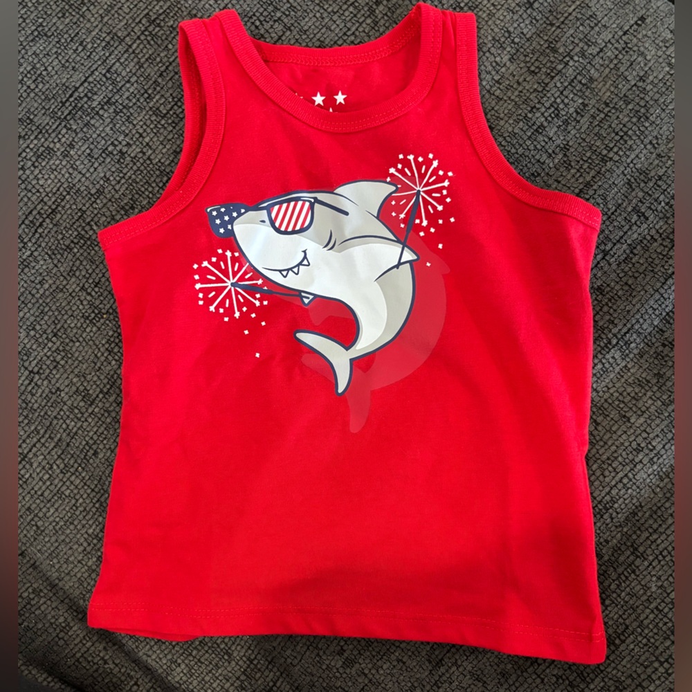 Red Shark Graphic Kids Tank Top
